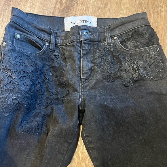 Valentino Black Denim Lace Trimmed Jeans - Picture 5 of 16